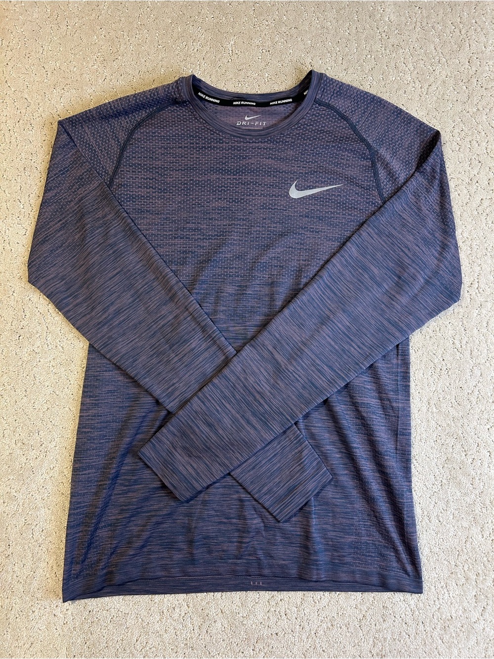 NIKE RUNNING DRI-FIT LONG SLEEVE TEE, PURPLE BLUE, SIZE: M, UNISEX